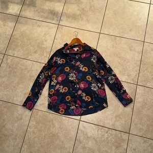 Tamara H Vintage OG Flower Blue Pink Yellow White Long Sleeve Blouse Shirt
